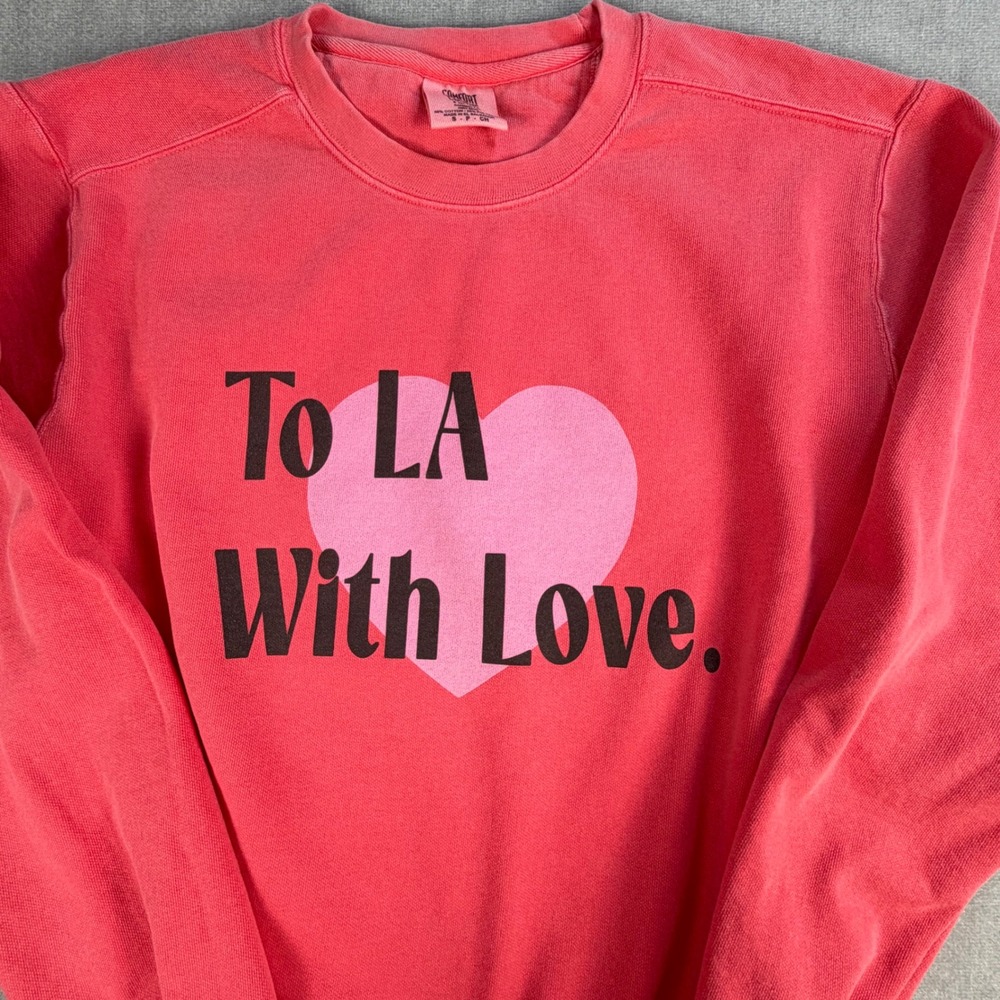 Comfort Colors To LA With Love Womens S Pullover Sweatshirt Pink Heart